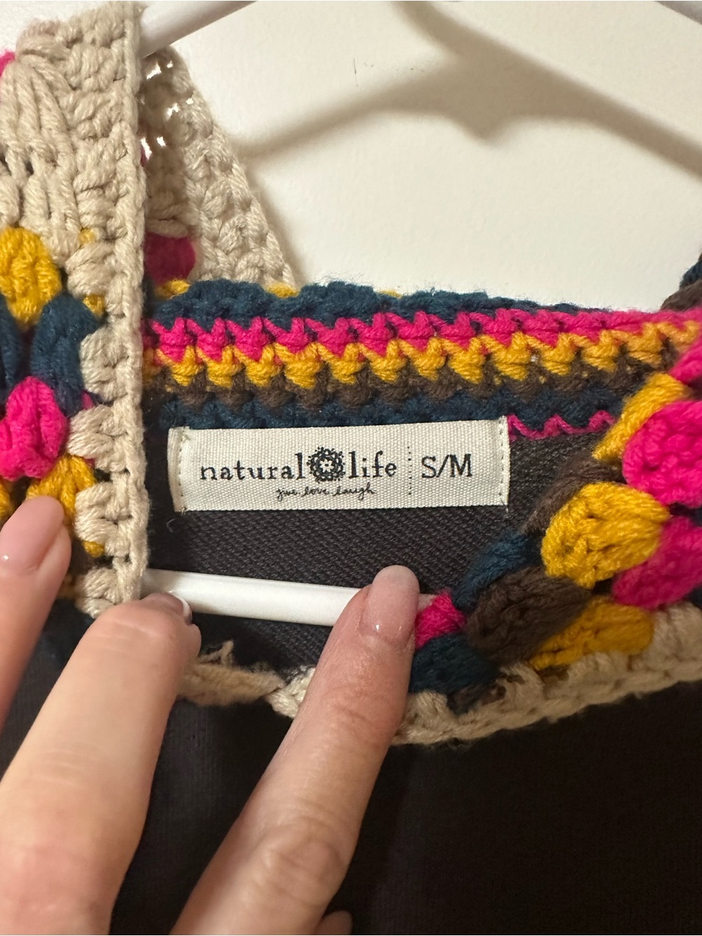 NATURAL LIFE Dark Gray Sweatshirt with Multicolor Crochet Hood - Picture 7 of 14